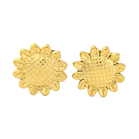 Ion Plating(IP)  304 Stainless Steel Sunflower Stud Earrings EJEW-D281-20G-1