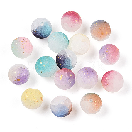Frosted Baking Paint Crackle Glass Beads with Glitter Powder X-DGLA-T004-8mm-01A-1