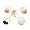Natural Gemstone Oval Open Cuff Ring RJEW-G265-05G-1