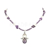 Natural & Synthetic Mixed Gemstone Angel Pendant Necklace with Shell Pearl Beaded Chains NJEW-JN04373-5