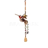 Wire Wrapped Glass Beads & Metal Bird Hanging Ornaments PW-WG06B21-01-5