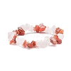 Natural Carnelian(Dyed) & Rose Quartz Chips Beads Stretch Bracelet for Women BJEW-AL00003-17-1