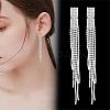 Boho Tassel Chandelier Earrings Cubic Zirconia Long Earrings Crystal Dangling Earrings Long Drop Chain Earrings Long Rhinestone Tassel Earrings for Women JE1070B-5
