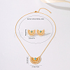 Brass Rhinestone Hollow Crescent Moon Pendant Necklace & Stud Earrings Sets with Synthetic Turquoise and Imitation Pearl LX5909-2