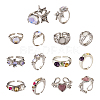 7Pcs 7 Style Rhinestone Heart & Star & Half Round Open Cuff Rings Set with Cat Eye Beaded RJEW-TA0001-03-8