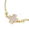 Brass Pave Clear Cubic Zirconia Box Chain Cross Pendant Slider Bracelets BJEW-JB10809-3