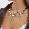 Brass & Alloy Round Ball Chain Tassel Bib Necklaces for Women WGA86A7-01-4