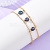 Brass Cable Chains & Rice Natural Cultured Freshwater Pearl Double Layers Bracelets for Women BJEW-JB14135-02-1