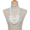 Wood Rectangle & Round Beaded Multilayer Necklaces & Dangle Earrings Sets FS-WG1E68D-01-1