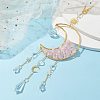 Wire Wrapped Natural Rose Quartz Chip & Brass Moon Pendant Decorations HJEW-JM01504-01-3