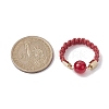 Glass Round Ball Braided Bead Style Finger Ring RJEW-JR00600-03-3