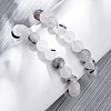 Natural Tourmalinated Quartz Round Beaded Stretch Bracelets for Men Women BJEW-G743-01C-1