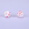 Printed Round with Heart Pattern Silicone Focal Beads SI-JX0056A-205-1