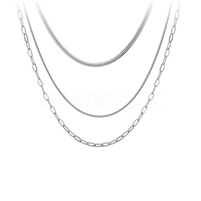 Stainless Steel Chains Three Layers Necklaces NJEW-D054-01A-01P-1