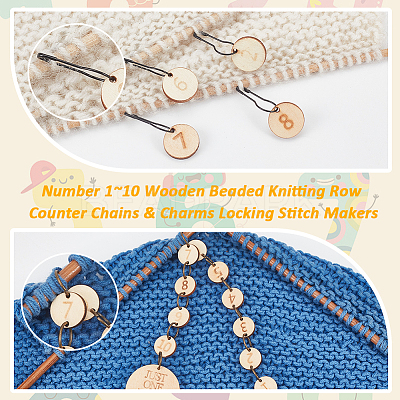 Number 1~10 Wooden Beaded Knitting Row Counter Chains & Charms Locking Stitch Makers DIY-NB0010-23-1