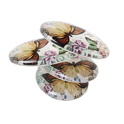 Butterfly Printed Glass Oval Cabochons GGLA-N003-18x25-C42-1