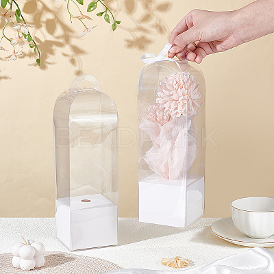 Transparent PVC Single Rose Flower Packaging Boxes ABAG-WH0045-32B-1