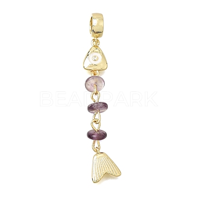 Brass Pave Cubic Zirconia Clear Cubic Zirconia & Natural Amethyst & Enamel European Dangle Charms GG-CBA3401-01G-B-1