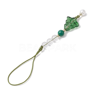 Brass Glass with Natural Quartz Crystal with Natural White Jade Mobile Straps HJEW-JM02288-1