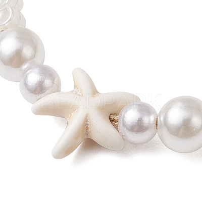 Adjustable Natural Cowrie Shell & ABS Plastic Imtation Pearl Beaded Braided Bead Bracelets for Women BJEW-JB11870-1