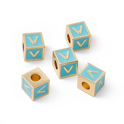 Rack Plating Brass Enamel Beads KK-B060-04G-06V-1