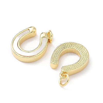 Brass Pave Natural White Shell Pendants KK-B141-09G-1