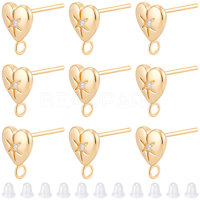 16Pcs Brass Micro Pave Clear Cubic Zirconia Stud Earring Findings MAK-BBC0001-19A-1