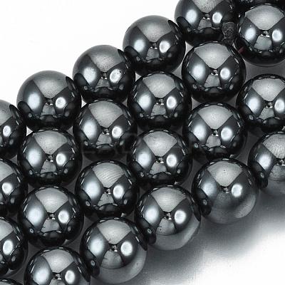Non-magnetic Synthetic Hematite Beads Strands G-Q892-12mm-1