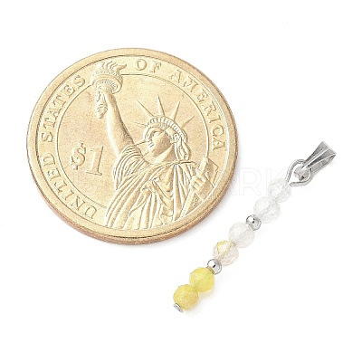 Faceted Round Natural Quartz Crystal & Gold Rutilated Quartz & Yellow Opal Beaded Pendants PALLOY-JF03529-04-1
