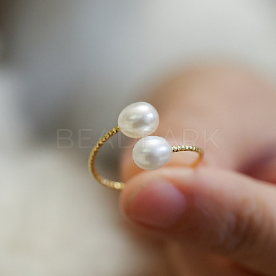 Brass Natural Freshwater Pearl Oval Beaded Cuff Rings WG91F01-01-1