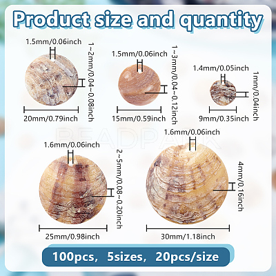 100Pcs 5 Styles Natural Akoya Shell Charms SHEL-HY0001-19-1