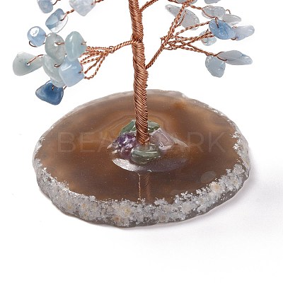 Natural Aquamarine Chips & Agate Pedestal Display Decorations DJEW-A001-04H-1