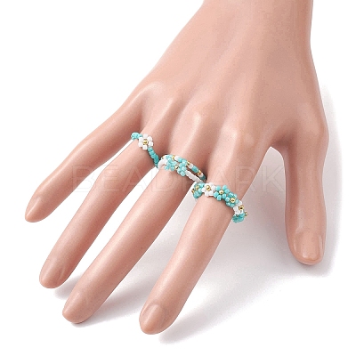4Pcs 4 Style Glass Seed Beaded Stretch Finger Rings RJEW-JR00661-01-1