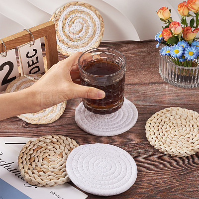 6Pcs 3 Styles Handmade Hot Pads with Corn Straw Woven Placemats AJEW-MB0001-04-1