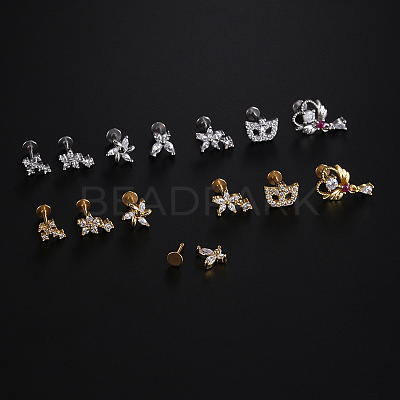 Stainless Steel Micro Pave Clear Cubic Zirconia Internally Threaded Labrets WGBE4CC-09-1