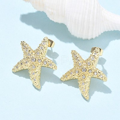 Brass Clear Cubic Zirconia Stud Earrings LS-EJEW-Q017-05A-G-1