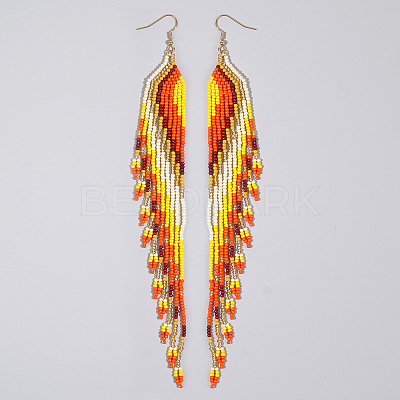 Bohemian Long Tassel Glass Seed Beaded Dangle Earrings for Women IW9172-4-1