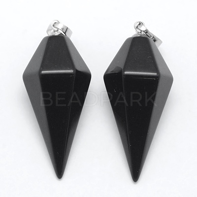 Natural Obsidian Pointed Pendants X-KK-E757-F-16P-1