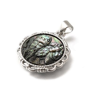 Brass with Natural Shell Carved Pendants KK-Z091-06P-01-1