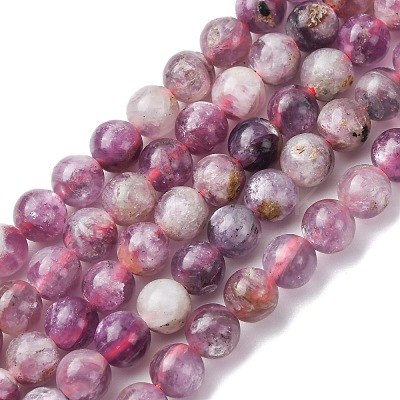 Natural Lepidolite/Purple Mica Stone Beads Strands X-G-B133-A01-6MM-1