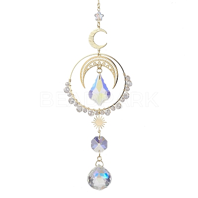 Moon Brass & 304 Stainless Steel Hanging Suncatchers HJEW-TA00154-1