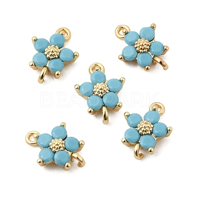 Brass Pave Cubic Zirconia Flower Links Connector Charms KK-H089-34G-04-1