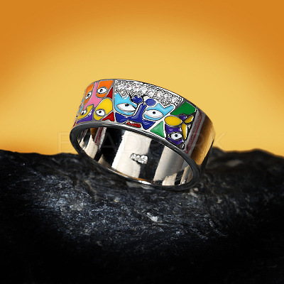 Eye Pattern Brass Micro Pave Clear Cubic Zirconia Enamel Finger Rings FS-WGB4C19-03-1