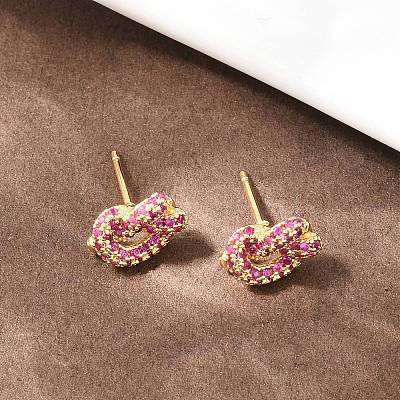 knot Brass Micro Pave Cubic Zirconia Stud Earrings EJEW-C174-01G-02-1
