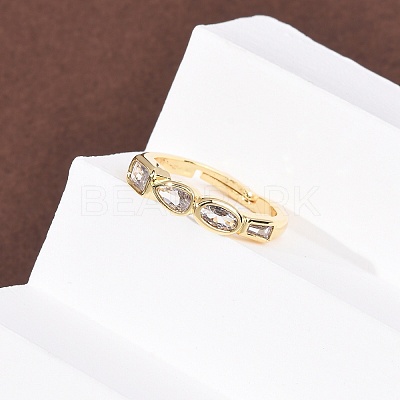 Adjustable Brass Micro Pave Cubic Zirconia Finger Rings for Women RJEW-K264-03G-1