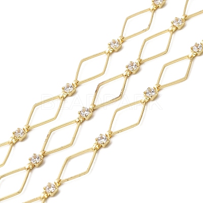 Handmade Brass Pave Clear Cubic Zirconia Rhombus Link Chains CHC-G027-01LG-1