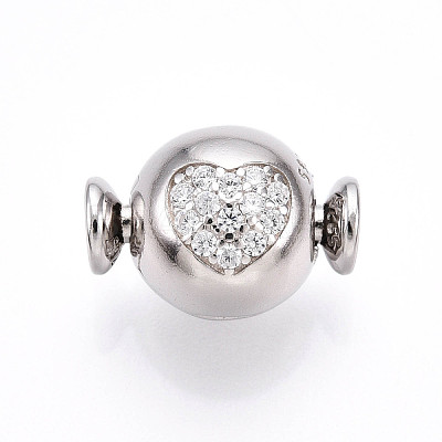 925 Sterling Silver Micro Pave Clear Cubic Zirconia European Clasps STER-T007-140P-1