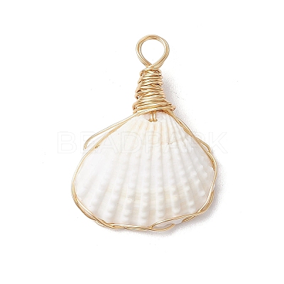 Copper Wire Wrapped Natural Shell Pendants PALLOY-JF03494-1