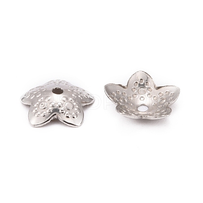 Tarnish Resistant 5-Petal 304 Stainless Steel Flower Bead Caps STAS-E083-03P-1