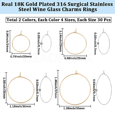 240Pcs 8 Styles 316 Surgical Stainless Steel Wine Glass Charms Rings STAS-BBC0009-38-1